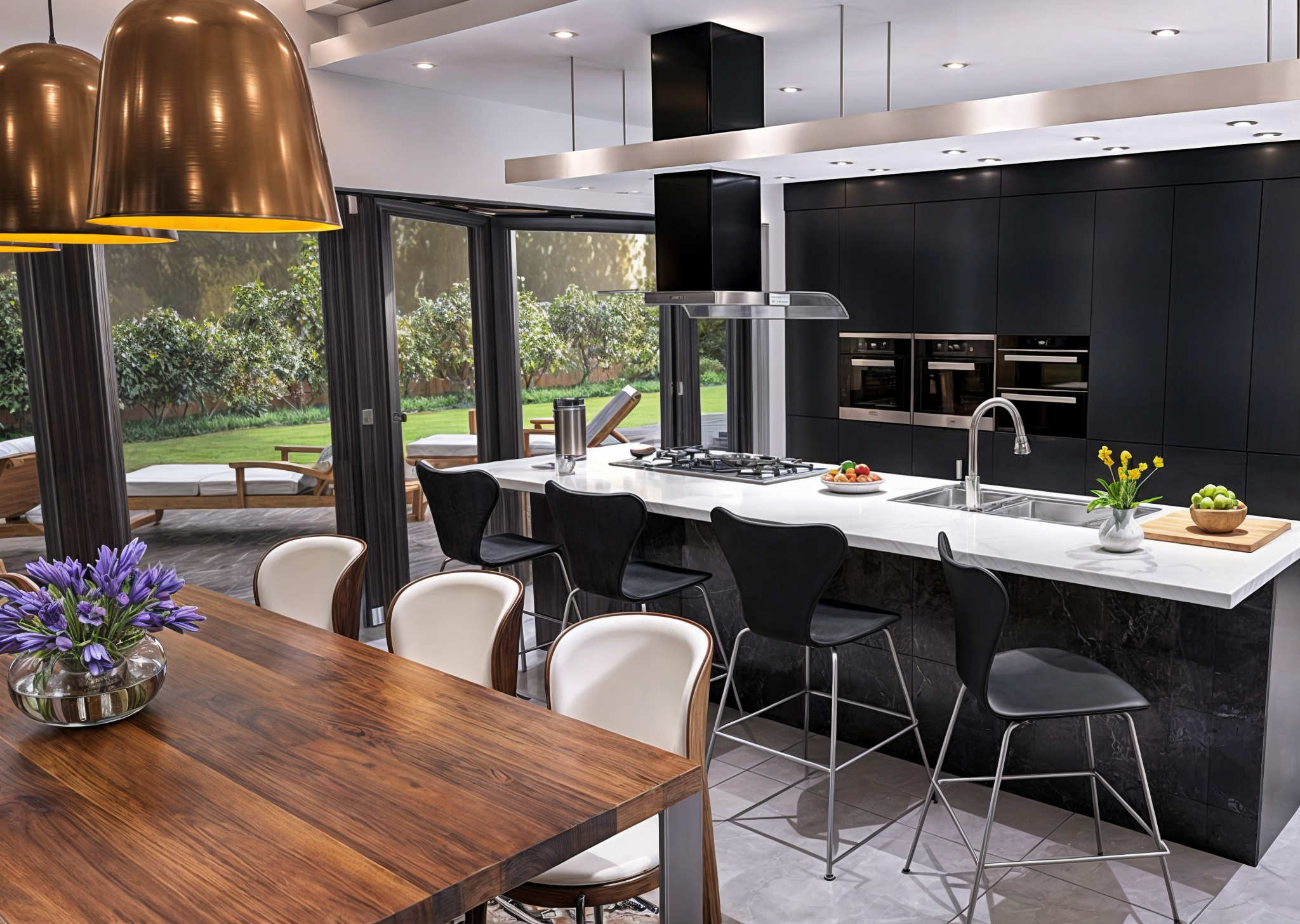 The kitcghen dining room of a stunning modern house in Derry City