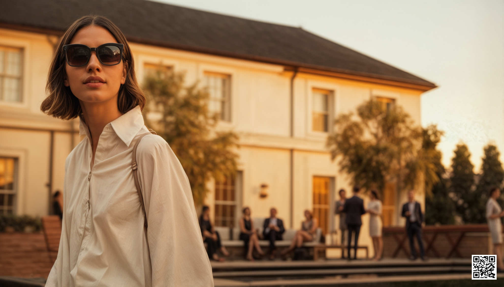 Luxury new build Georgian style house in County Donegal by Usonia Architects with party guest in the foreground