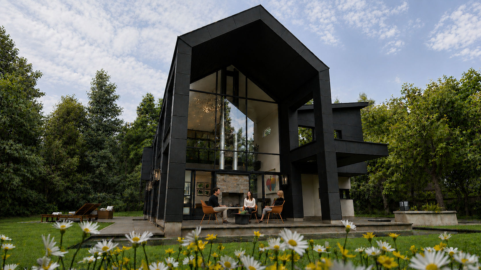 Woodland Retreat by Usonia Architects, a contemporary house in Donegal with a dramatic glazed gable and dark cladding set within mature woodland.